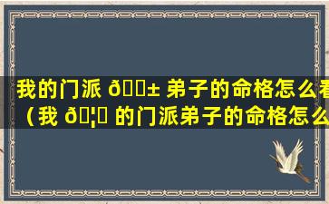 我的门派 🐱 弟子的命格怎么看（我 🦊 的门派弟子的命格怎么看的）